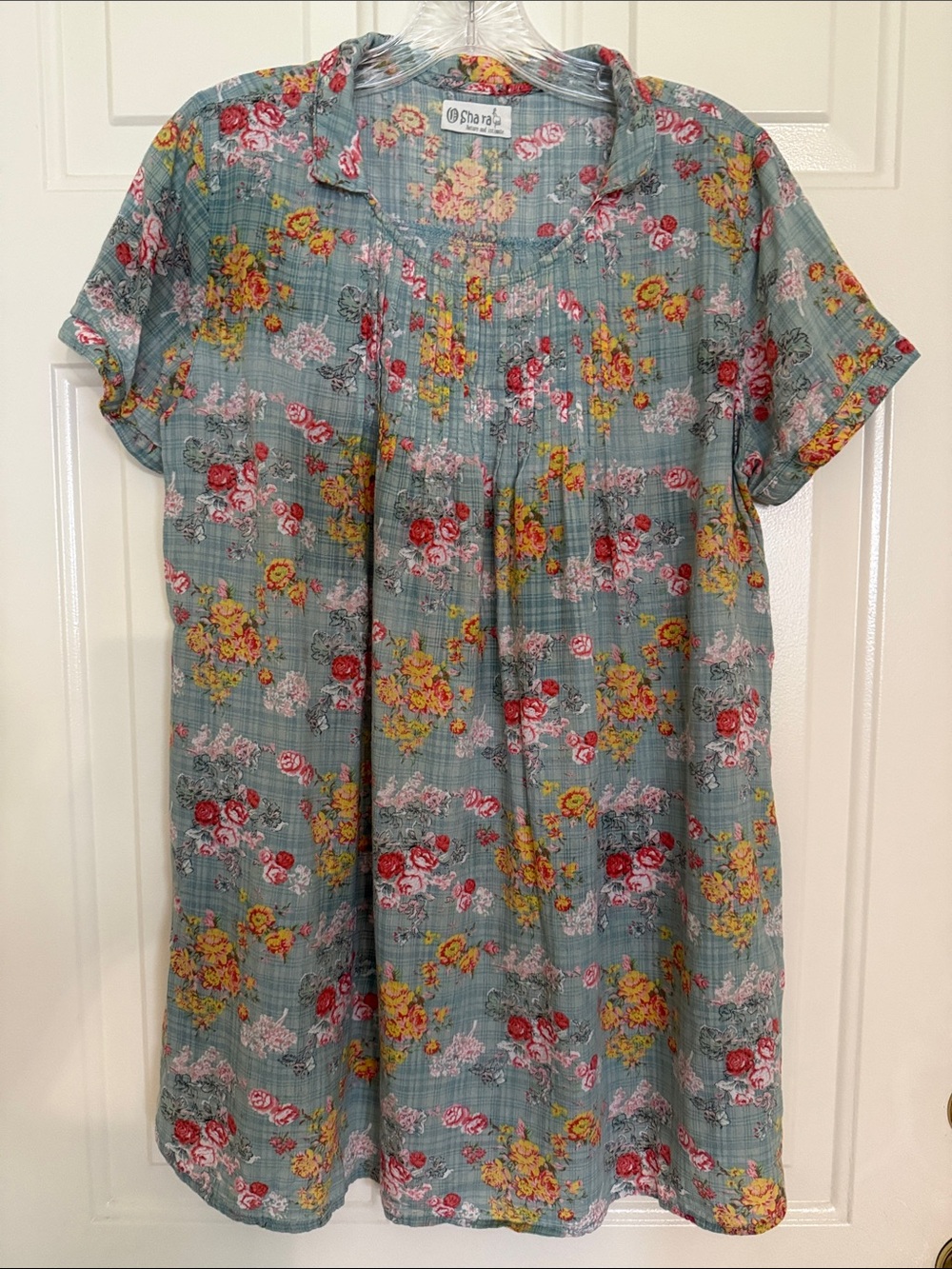 Vintage Japanese Country Style Floral Pleated Cotton Top Dress - OShara - sz Sm